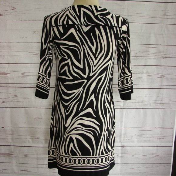 Black White Zebra 3/4 Sleeve Boat Neck Dress 10 - Picture 9 of 14